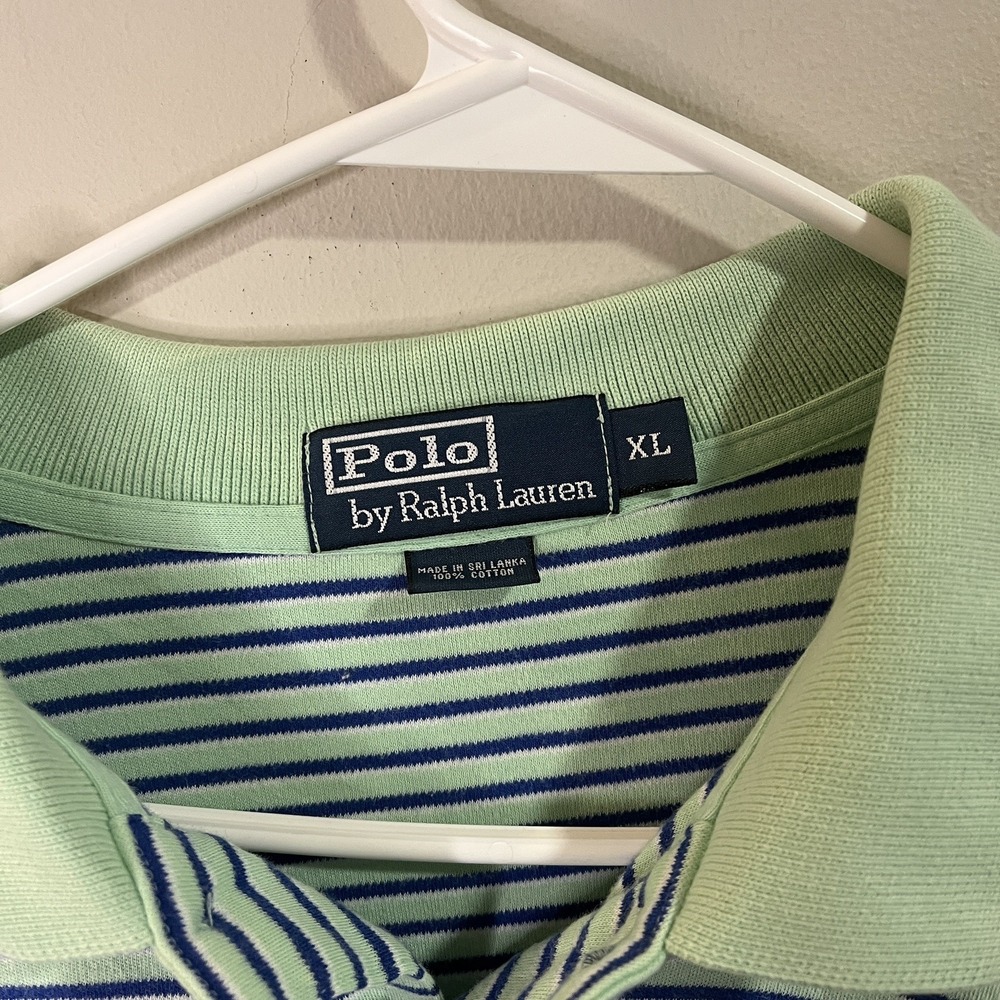 Polo Ralph Lauren T-Shirt Collar Blue Green Striped Men Sz XL Horse Logo - Picture 3 of 4